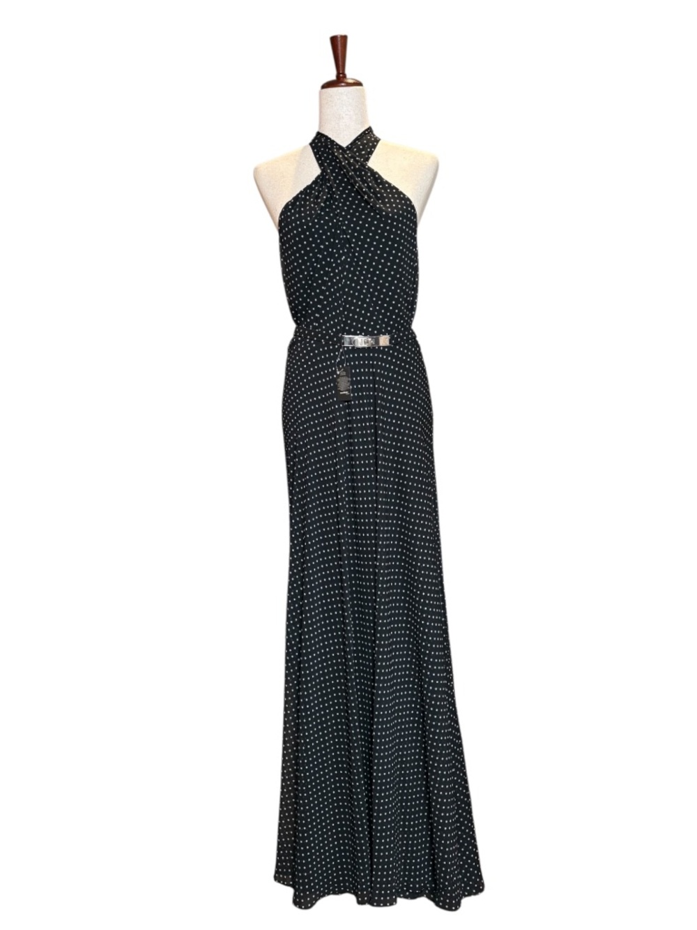Ralph Lauren Black and White Polka Dot Halter Dress Size 10 - Picture 5 of 16